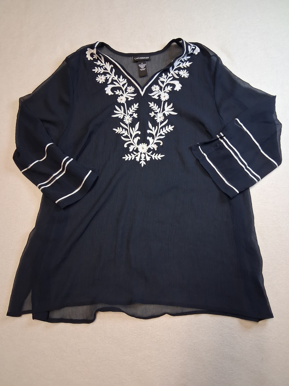 Catherines Navy V-Neck Embroidered Tunic Top